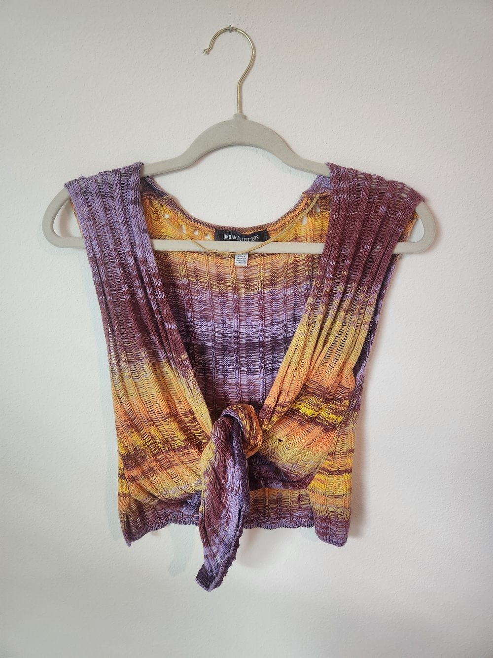 Urban Outfitters Purple & Yellow Tie-Front Knit Top - Women